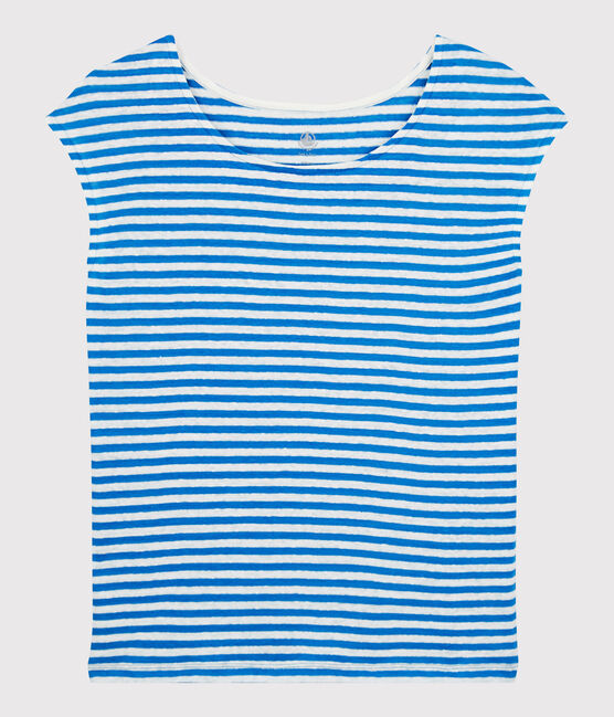 T-shirt in lino a righe Donna blu MYKONOS/bianco MARSHMALLOW