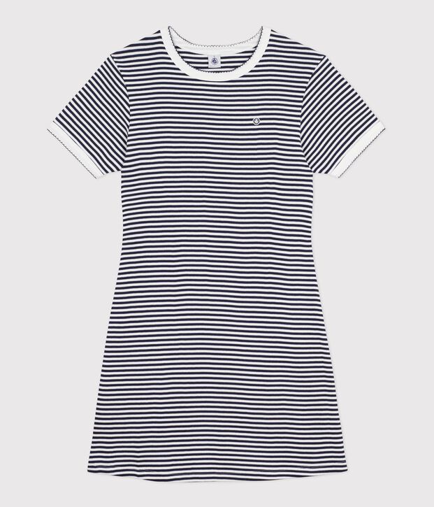 Abito corto in cotone donna blu/bianco