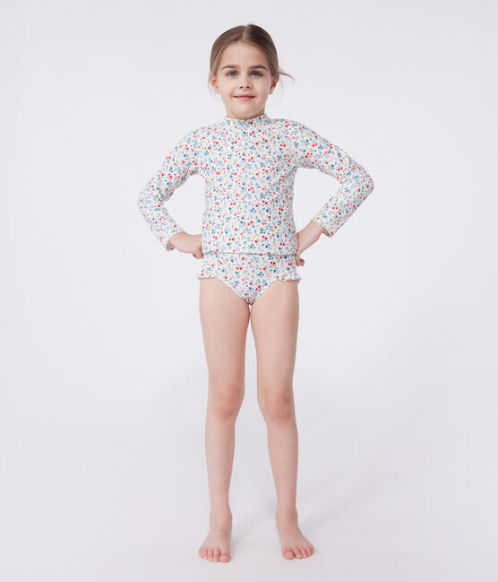 T-shirt da bagno anti-UV a maniche lunghe a fiori bambina bianco MARSHMALLOW/bianco MULTICO