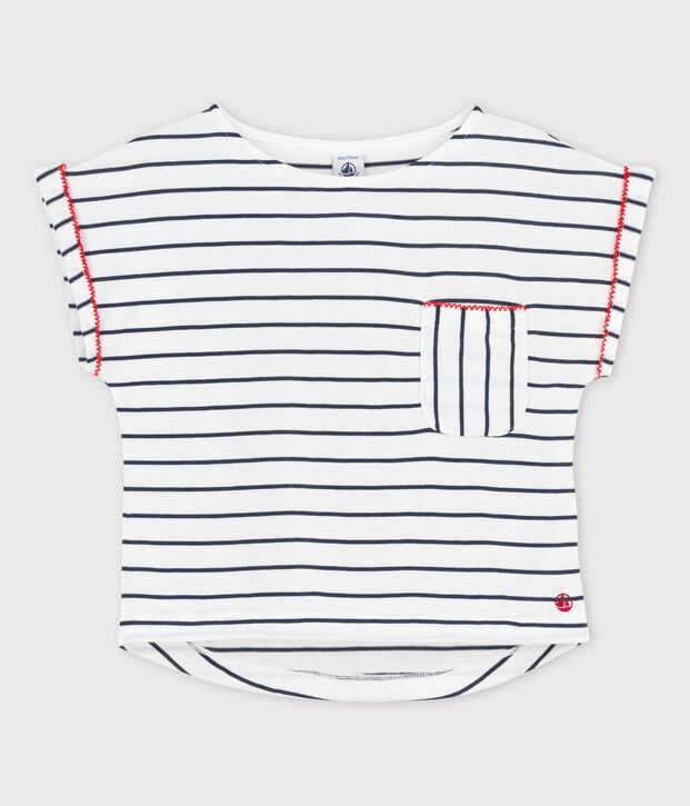 T-shirt a maniche corte in cotone bambina bianco/blu