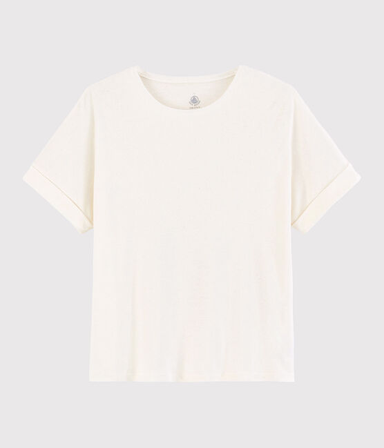 T-shirt in cotone/lino tinta unita Donna bianco MARSHMALLOW