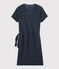 Abito maniche corte donna in lino cangiante blu SMOKING/rosa COPPER
