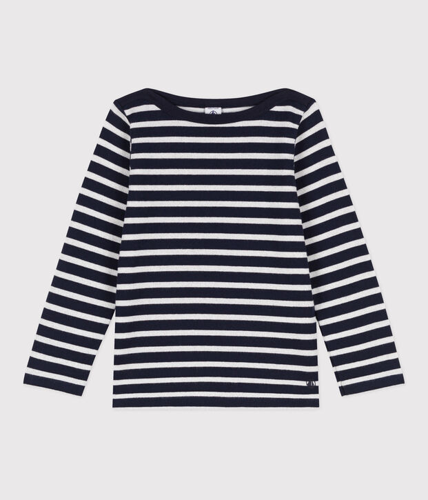 Marini&egrave;re iconica bambina in cotone blu/grigio