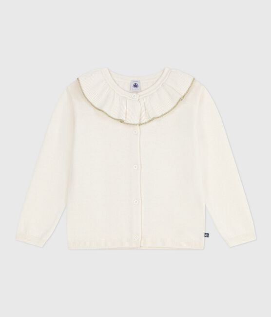 Cardigan in misto lana e cotone tinta unita bambina bianco MARSHMALLOW/grigio ARGENT