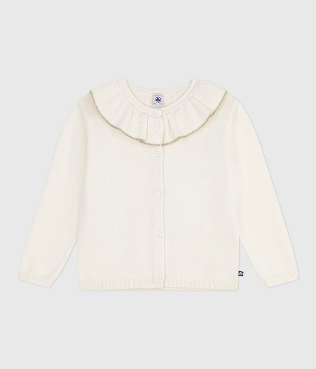 Cardigan in misto lana e cotone tinta unita bambina bianco/grigio