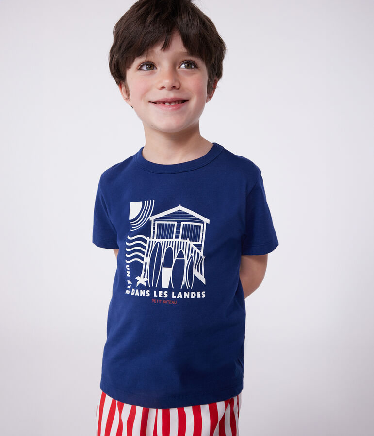 T-shirt a maniche corte in cotone con stampa bambino blu