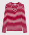 T-shirt iconica scollo a V donna rosso TERKUIT/bianco MARSHMALLOW