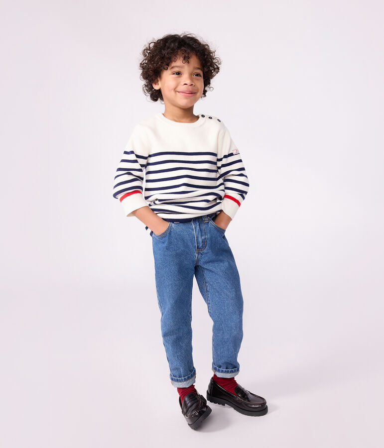 Pullover in misto lana e cotone a righe bambino blu/blu