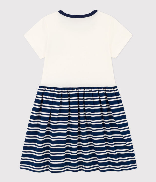 Abito manica corta in cotone bambina blu/bianco