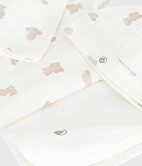 Confezione regalo in cotone con stampa neonato MARSHMALLOW/ BRUN