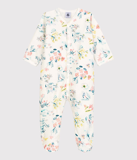 Tutina pigiama a fiori bebè femmina in tubique bianco MARSHMALLOW/bianco MULTICO