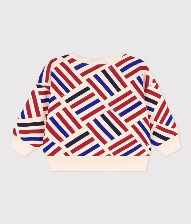 Felpa beb&egrave; con stampa grafica in tessuto felpato ecru/multicolore