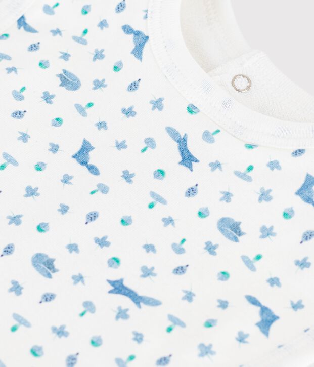 Bavaglino in cotone con stampa neonato bianco/blu
