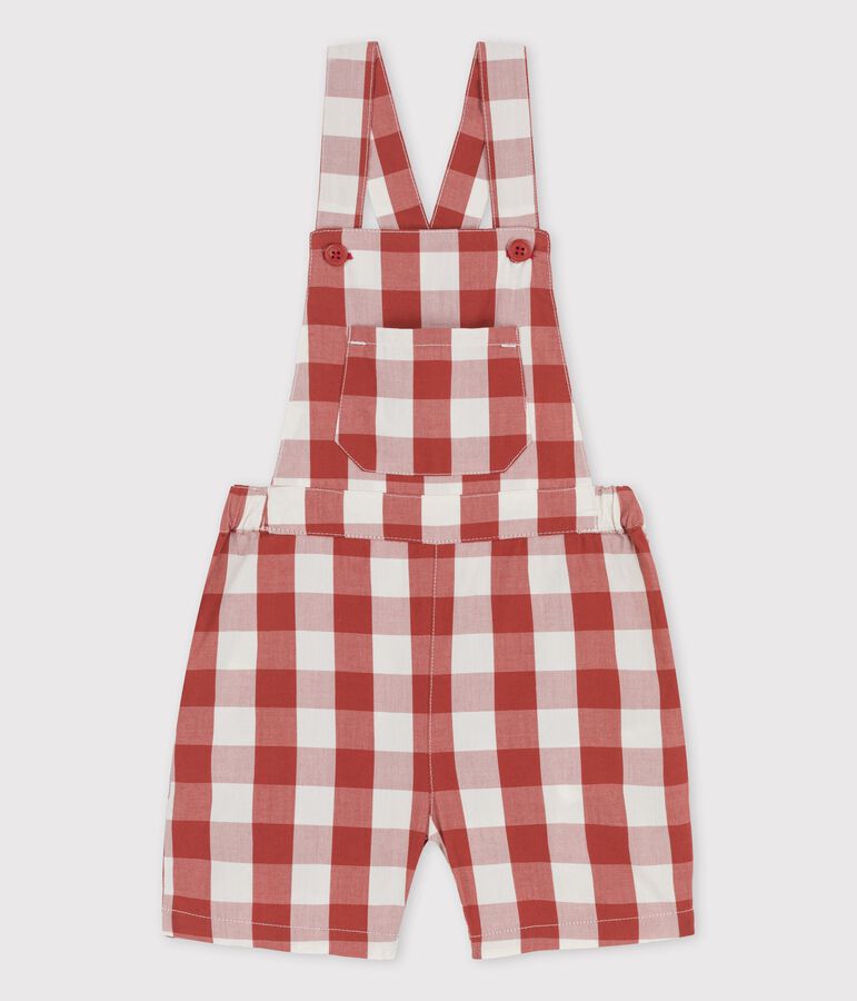 Salopette corta per beb&egrave; in popeline marrone/ecru