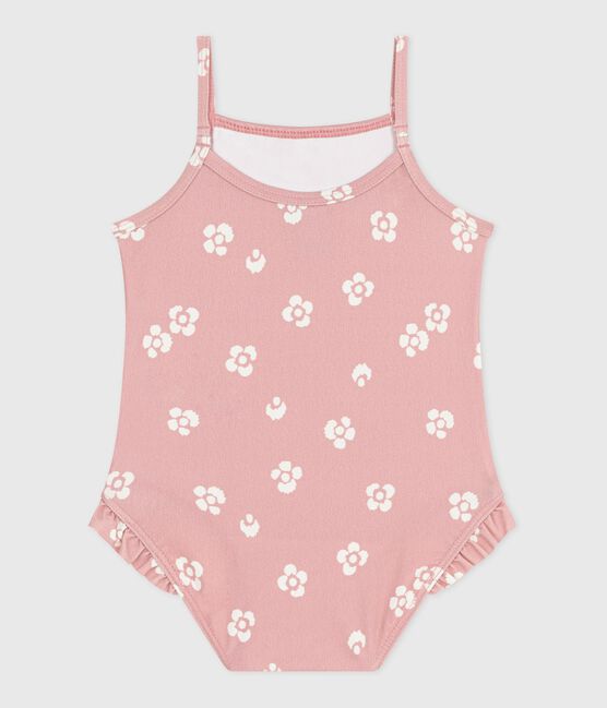 Costume da bagno intero con stampa floreale e volant neonato rosa CHARME/bianco MARSHMALLOW