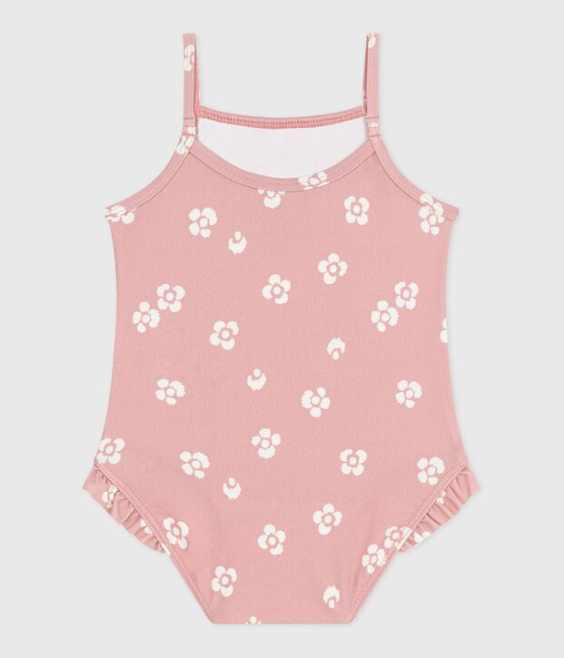 Costume da bagno intero con stampa floreale e volant neonato rosa/bianco