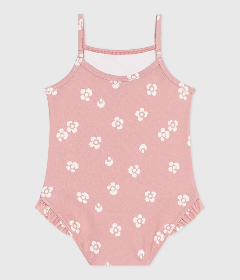 Costume da bagno intero con stampa floreale e volant neonato rosa/bianco