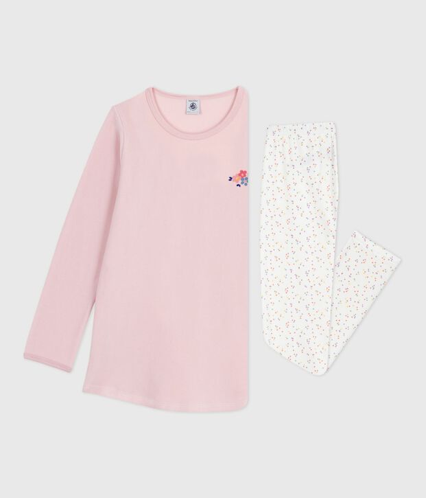 Camicia da notte e leggings bambina in ciniglia rosa/multicolore