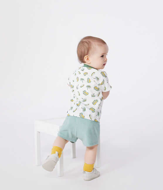 T-shirt a maniche corte in cotone con barche stampate neonato bianco MARSHMALLOW/ ORGE