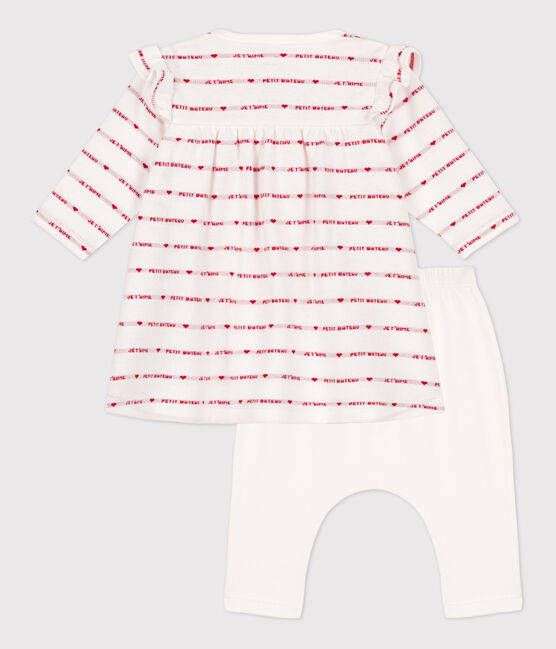 Abito leggings jacquard per bébé in cotone bianco MARSHMALLOW/rosso TERKUIT