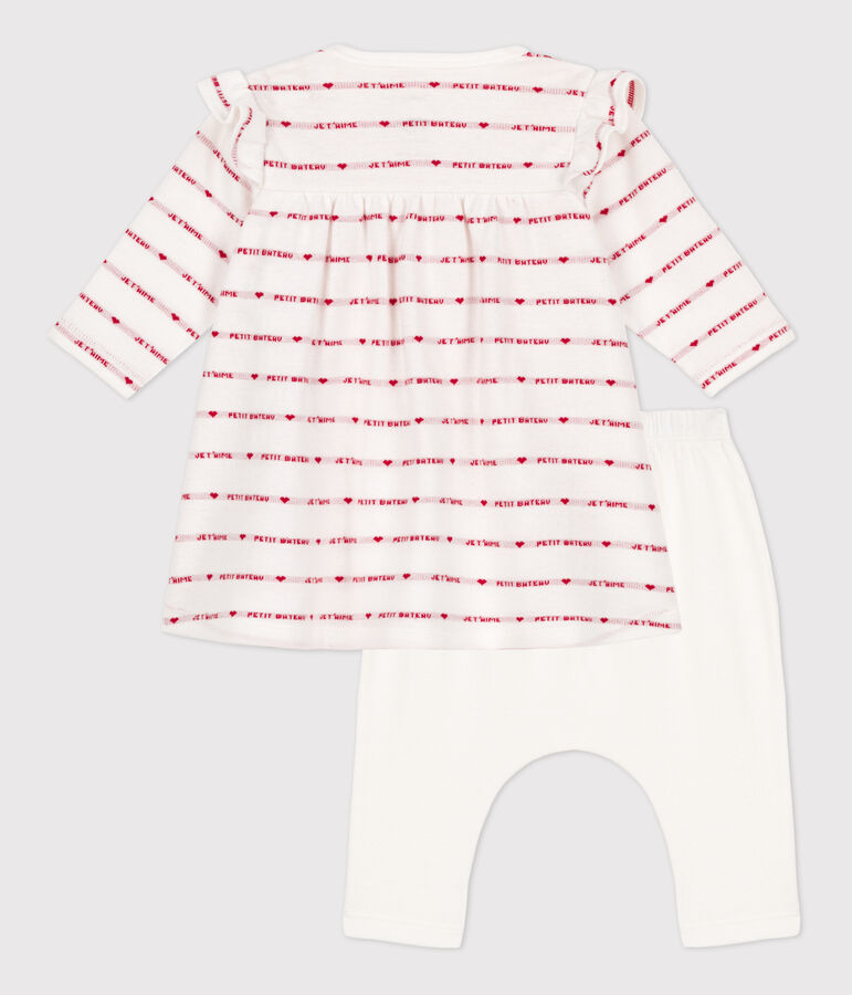 Abito leggings jacquard per b&eacute;b&eacute; in cotone bianco/rosso