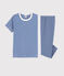 Pigiama millerighe blu bambino in cotone blu SURF/bianco MARSHMALLOW