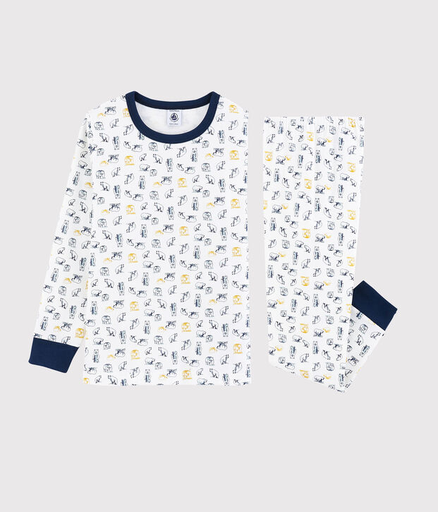 Pigiama orso polare bambino a costine bianco/multicolore