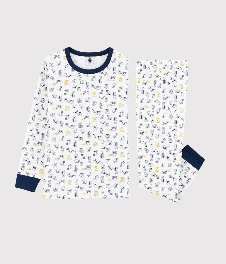 Pigiama orso polare bambino a costine bianco/multicolore