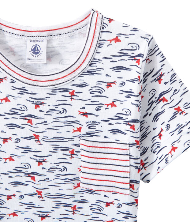 Pigiama corto bambino stampato e rigato bianco/blu/multicolore