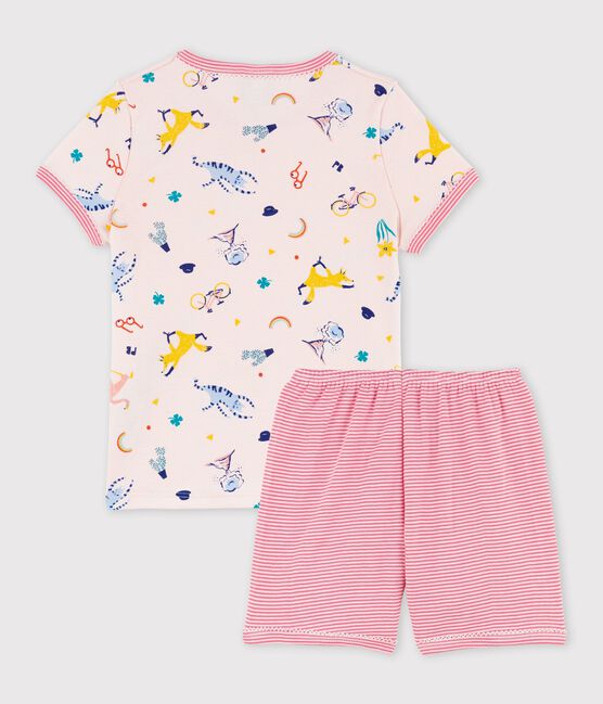 Pigiama corto bambina in cotone con stampa animali yoga rosa FLEUR/bianco MULTICO