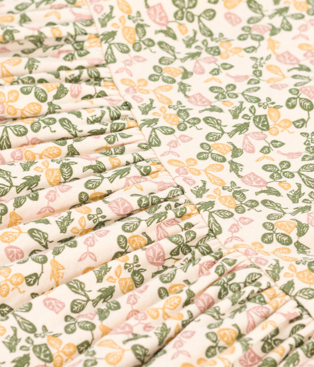 Abito a maniche corte in cotone stampato bambina ecru/multicolore