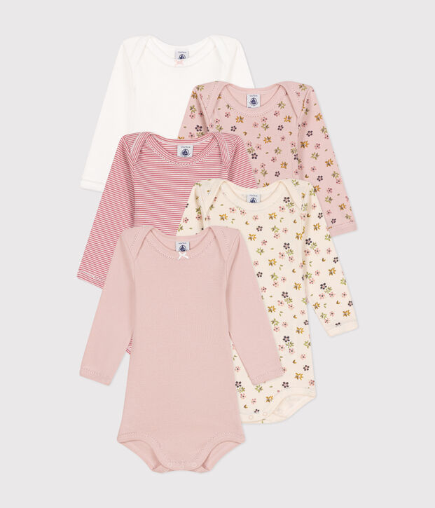 Confezione da 5 body beb&egrave; a maniche lunghe in cotone a fiori multicolore