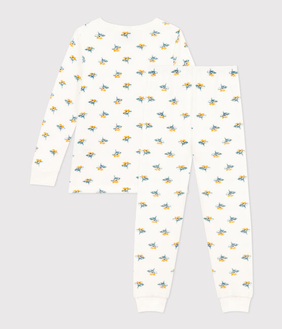 Pigiama fiore bambina in spugna bouclette bianco MARSHMALLOW/bianco MULTICO