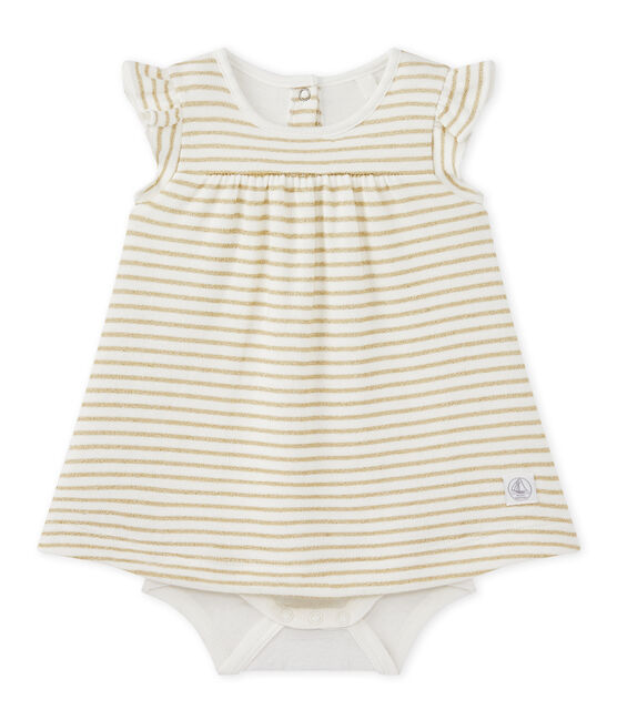 Abito-body per bebé femmina rigato bianco MARSHMALLOW/giallo DORE