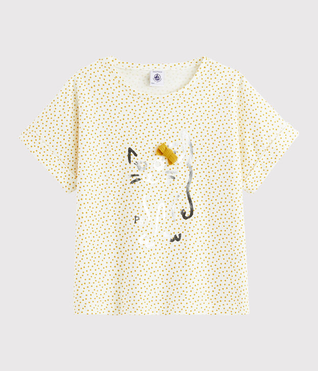T-shirt con stampa bambina bianco/giallo