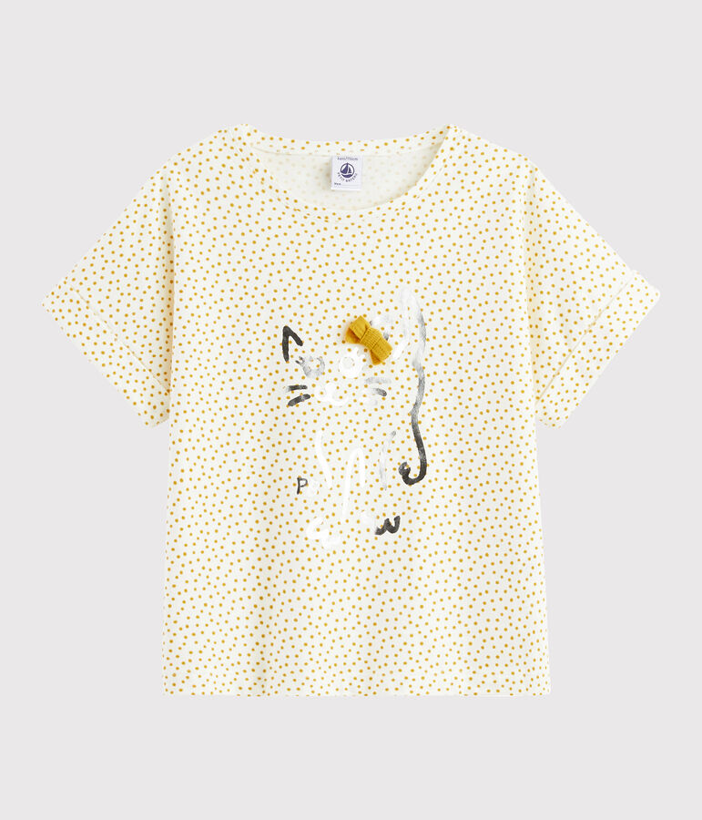 T-shirt con stampa bambina bianco/giallo