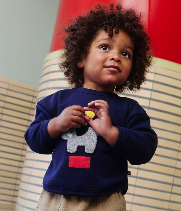 Felpa in cotone con elefante stampato neonato blu