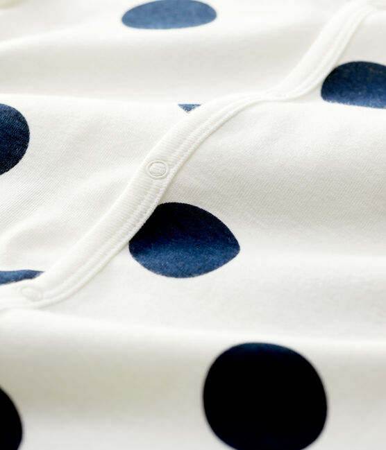 Tutina pigiama bebè a pois in cotone biologico bianco MARSHMALLOW/blu MEDIEVAL