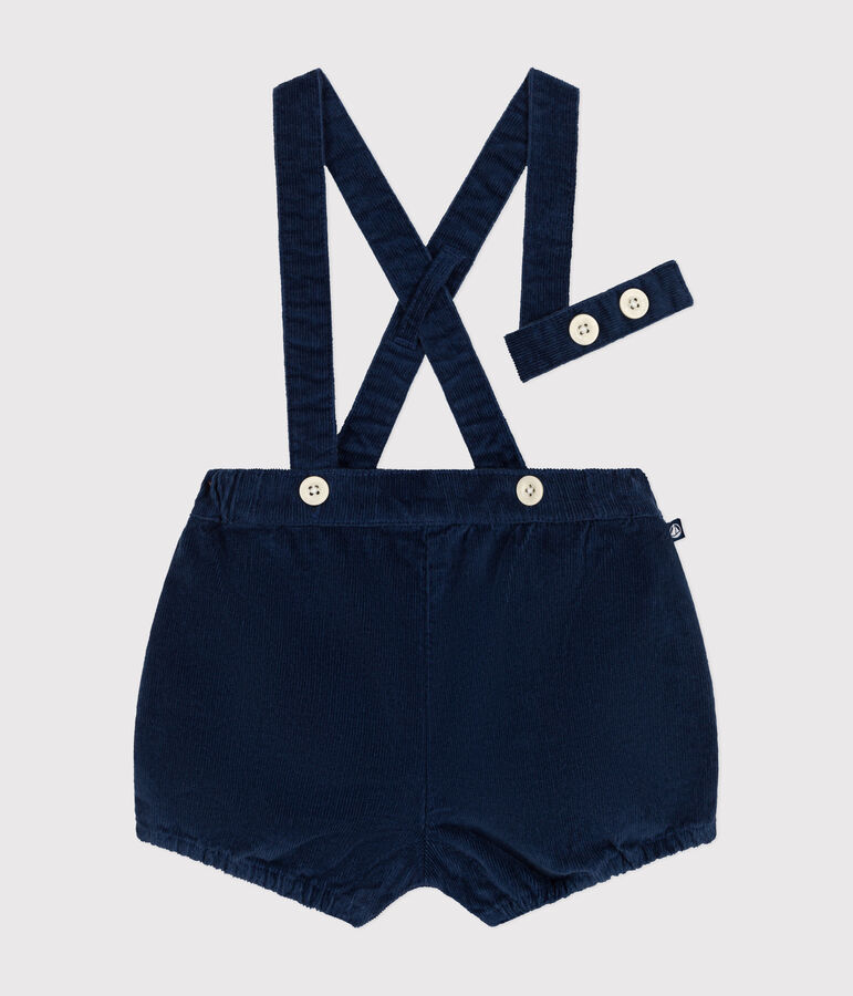 Shorts con bretelle in velluto neonato blu