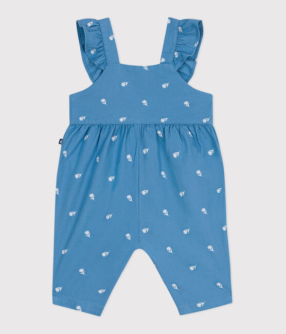 Salopette in cotone con fiori ricamati e gamba lunga neonato blu ALASKA/bianco MARSHMALLOW