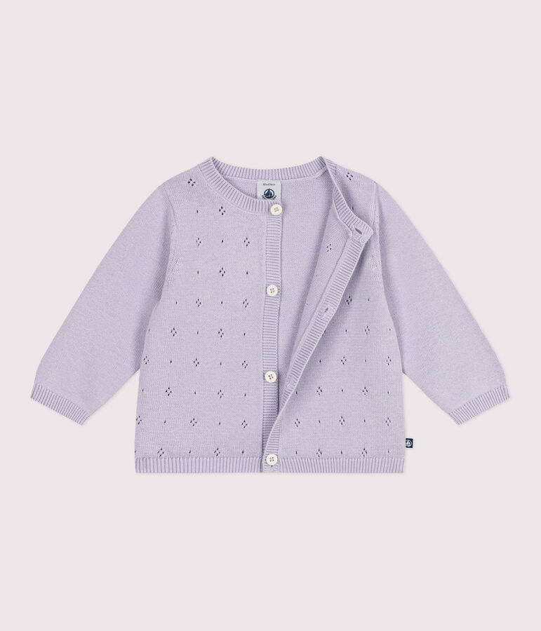 Cardigan in maglia di cotone tinta unita neonato viola
