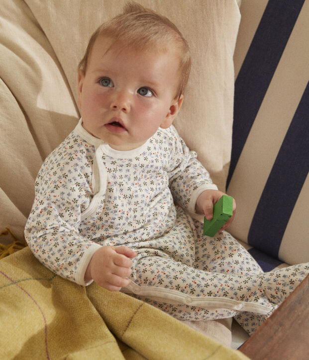 Pigiama tutina felpata con stampa per neonati bianco/multicolore