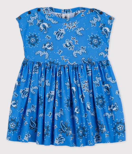 Vestito a maniche corte bebè in popeline in fantasia bandana blu BRASIER/bianco MULTICO