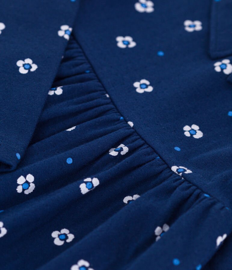 Abito a maniche lunghe in cotone a fiori bambina blu/multicolore
