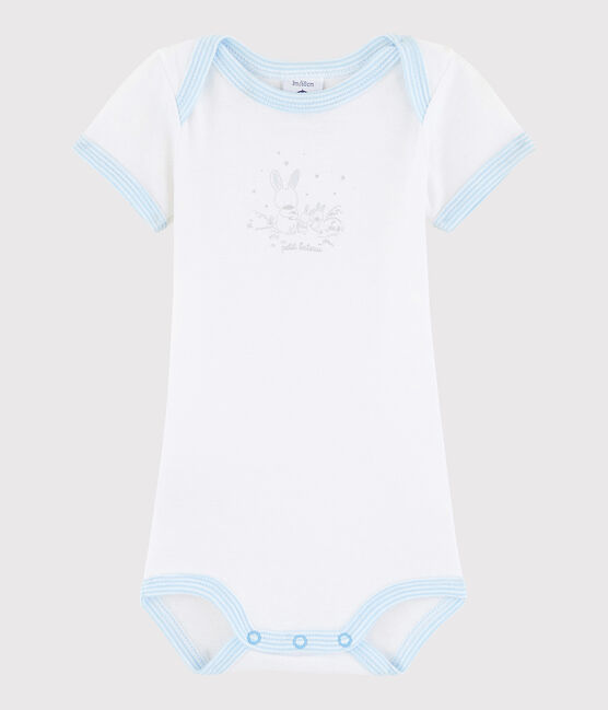 Body manica corta bebè maschietto bianco ECUME/blu JASMIN
