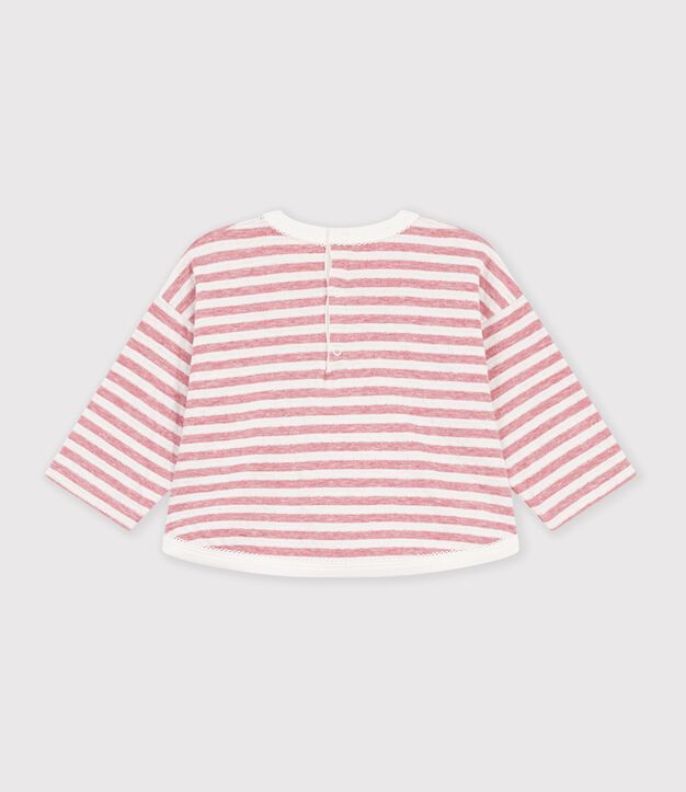 T-shirt a maniche lunghe in cotone a righe neonato. rosa/ecru