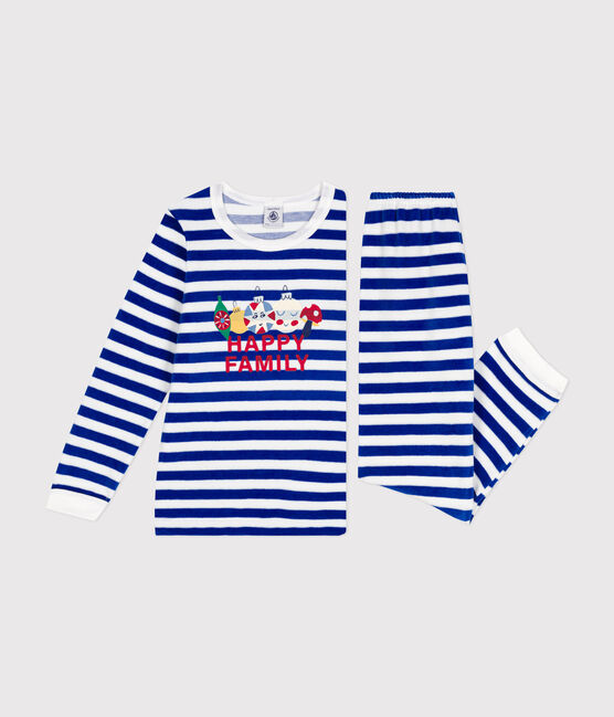 Pigiama a righe in velluto bambino  blu CALVIN/ MARSHMALLOW