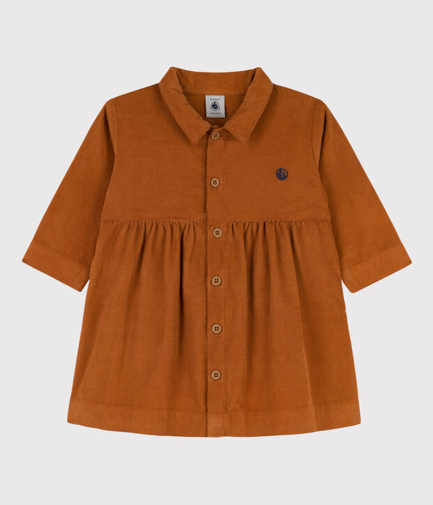 Abito a maniche lunghe beb&egrave; in velluto fine marrone