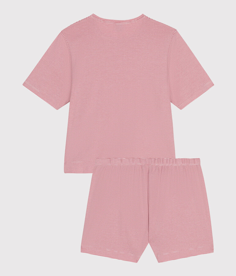 Pigiama short donna in cotone rigato rosa/bianco