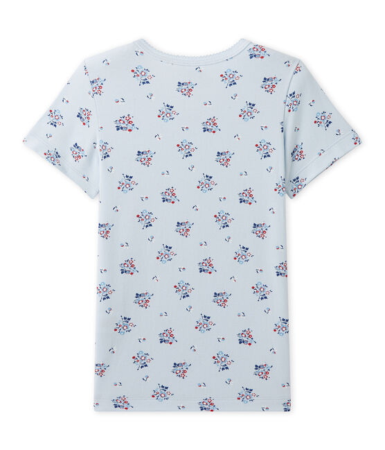 T-shirt per bambina stampata in jersey stretch blu FRAICHEUR/bianco MULTICO